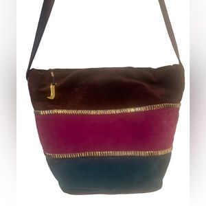 🍎Sharif Leather Suede Crossbody w Adjustable Strap Plum Fushia Teal Green